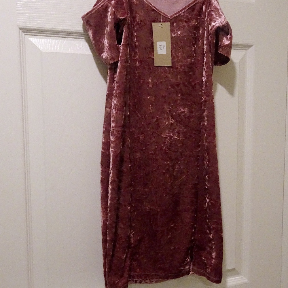 Bear Dance Mauve Pink Velour Cold Shoulder Bodycon Short Mini Party Dress Size S - Picture 6 of 8